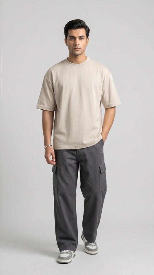 Beige Oversized Basic Tee
